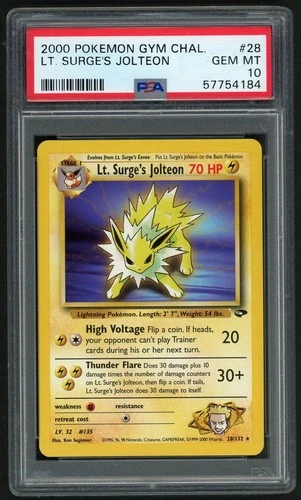 POKEMON LT. SURGE'S JOLTEON 2000 GYM CHALLENGE #28 PSA 10
