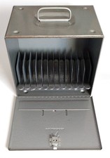 VG Vtg Grey Metal BRUMBERGER 8mm Film Storage Case for TWELVE 400' Film Canister