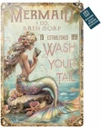 Vintage Coastal Mermaid Washes Tin Metal Signs Home Décor 8x12