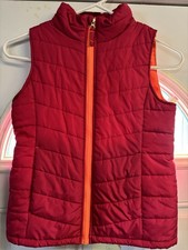 Lands' End Kids Quilted Vest Red Orange Zip S 7-8 Machine Washable
