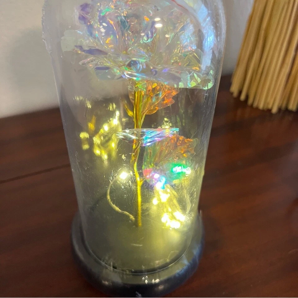 Dream of Flowers Lighted Rose in Glass Dome with Faux Wooden Base. New!! - Image 2 of 4