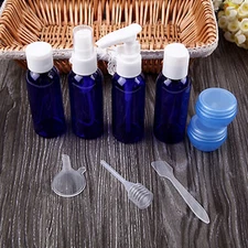 2 Set Blue TSA Approved Reusable Cosmetic Bottle Travel Set with Jar Container