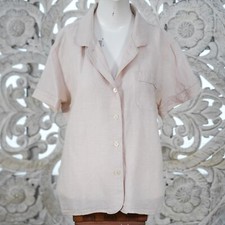 J.Crew Women  s M Linen Cotton Pajama Style Short Sleeve Shirt Beige/Nude
