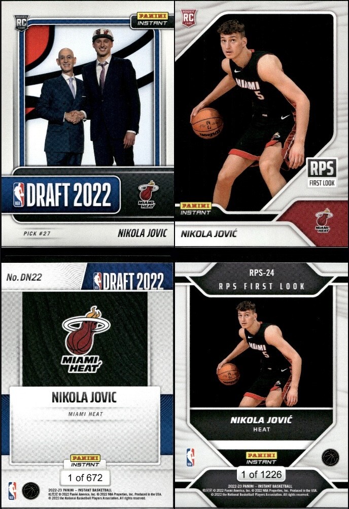 (2) 2022-23 Panini Instant Nikola Jovic DRAFT NIGHT/RPS Heat #DN22 & #RPS-24 RC