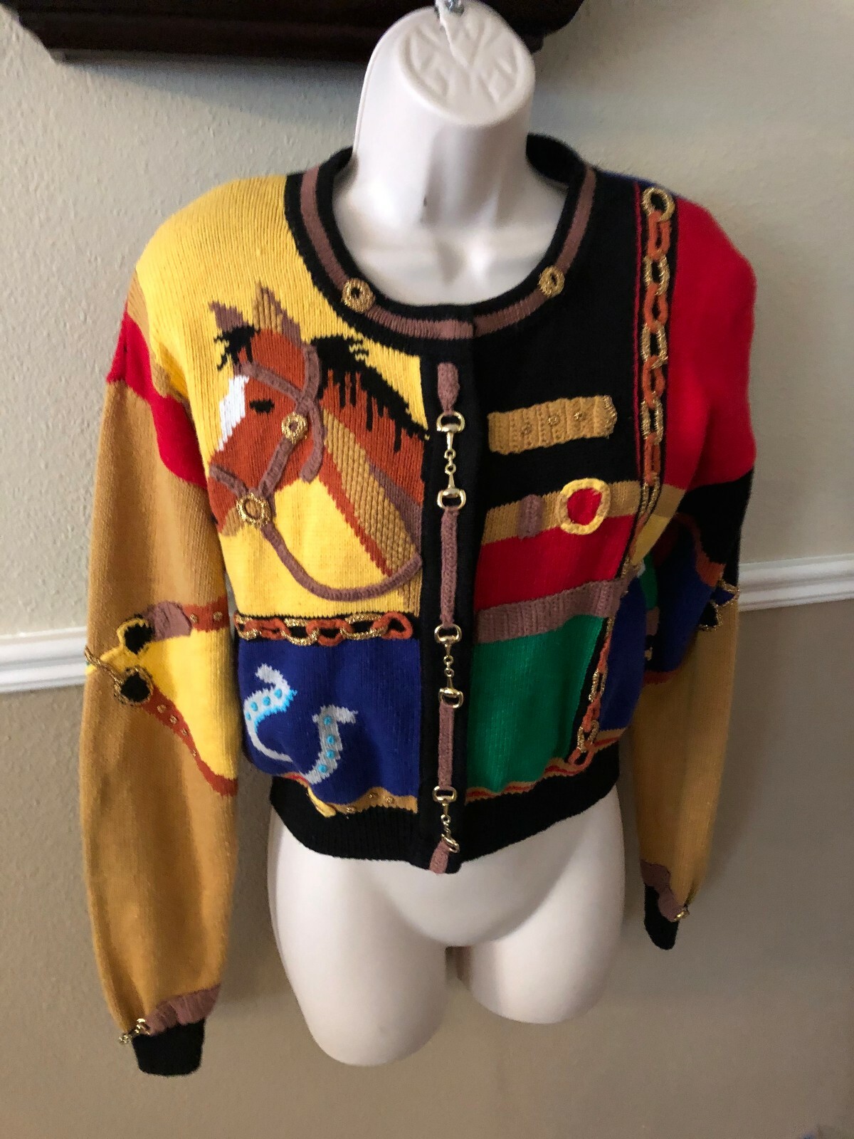 Vintage Berek Horses horsebit cropped sweater, jacke… Gem
