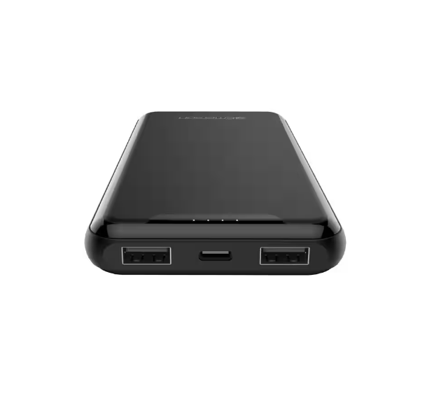 10,000mAh Power Bank with USB-C and Dual USB-A Ports in Black