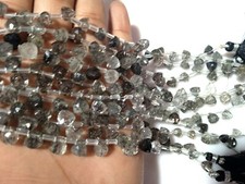 Black Rutile Samosa Triangle 6-7mm Faceted Gemstone Beads 7"Inch 40Cts