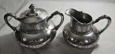 Ornate James W. Tufts Boston Silver  Plated Lidded Sugar and Creamer  #1948