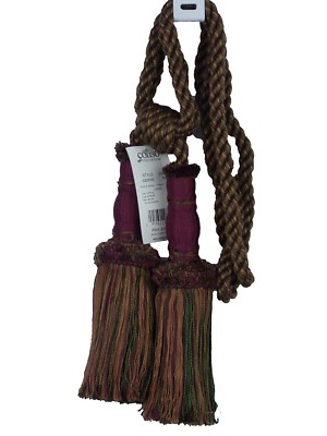 Conso 22048 P51 CLARET GREEN TOBACCO Drapery Double 8'' Tassel Tieback 30'' Spread
