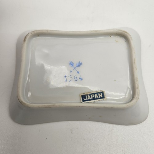 Baratija de cerámica rectangular floral rosa pintado a mano vintage de Japón - Imagen 4 de 5