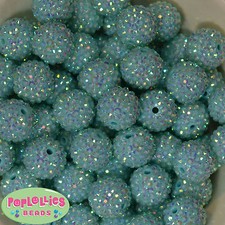 20mm Mint Rhinestone Resin Bubblegum Beads 20pc Chunky Gumball