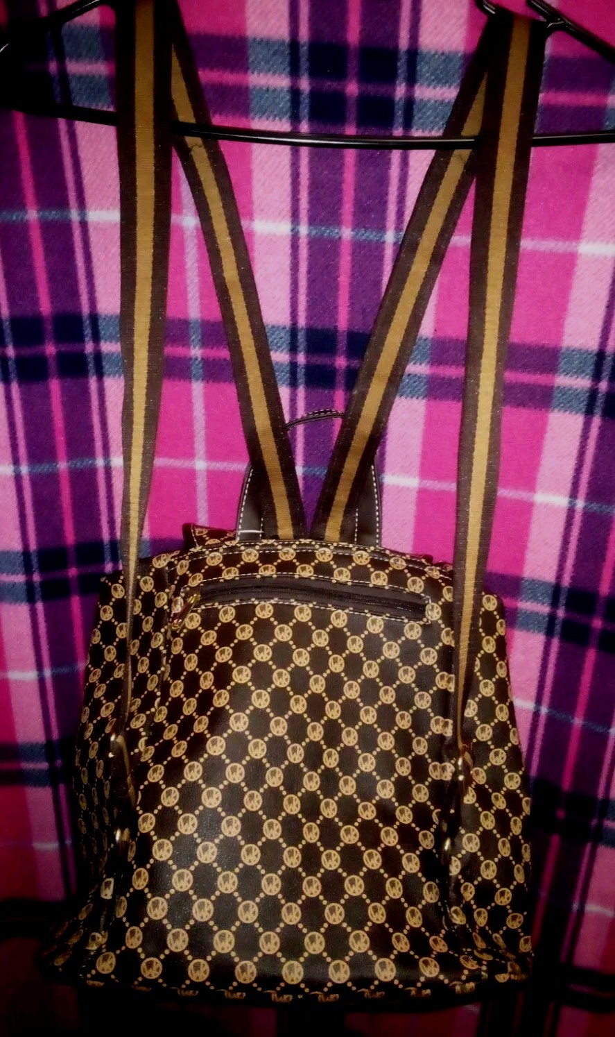 Wendy Keen Bucket Backpack Brown/Carmel Leather Signature Monogram- NWT