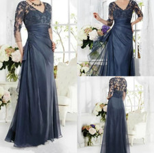 Vintage Navy Blue Mother Of The Bride Groom Dress 3/4 Sleeves Appliques V Neck
