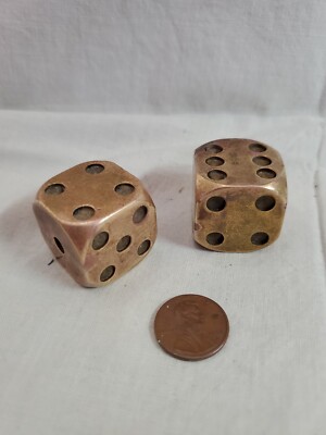 Brass Dice Set Casino & Poker Player Maverick Die Collector Gambler Metal  DW