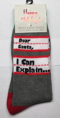 Happy Holidays Dear Santa I Can Explain Socks Size 6-12 Men s Crew New Tag AR206