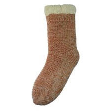 Thick Slipper Socks Fleece Lined Cable Knit Thermal Socks Pink Size 4-7 UK