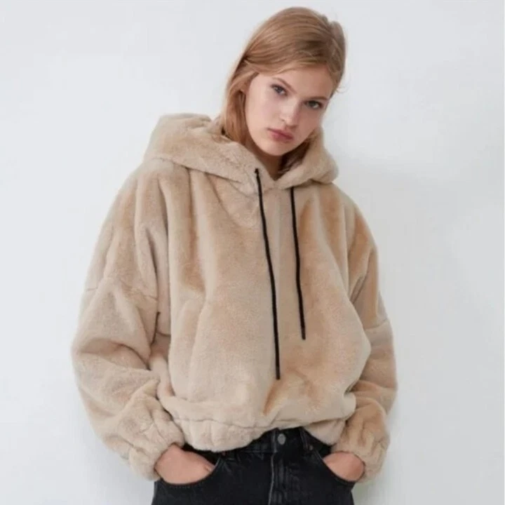 Zara Faux Fur Hoodie Jacket ZARA teddybear Teddy Sweater Like NEW