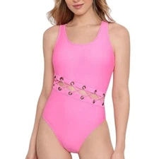 NWT Salt + Cove Laced Grommet One Piece Swimsuit Neon Pink Size M retail $90