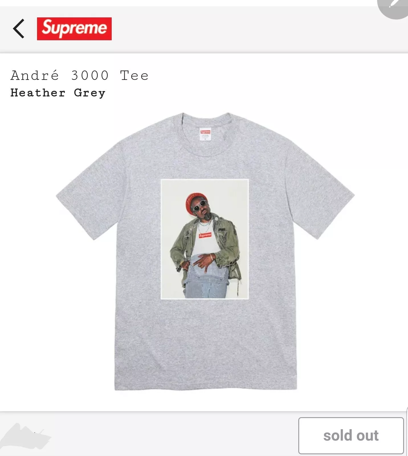 Tee bruyère Supreme Andre 3000 gris taille XL