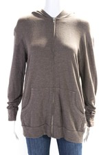 Monrow Womens Oversize Knit Hooded Full Zip Jacket Brown Size Small
