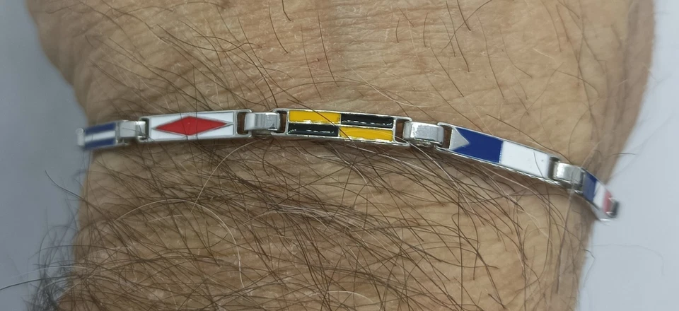 EXPLOIT ARGENTI BRACCIALE ARGENTO NAUTICO BANDIERINE SMALTATE UOMO GR 9SPORTIVO CM 19-22 EXPLOIT
