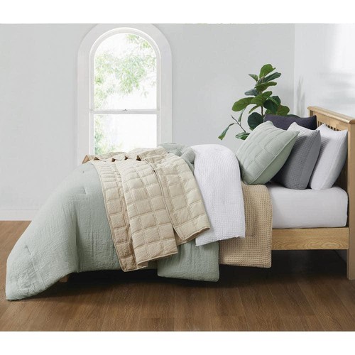 Truly Soft Microfiber Comforter Set Full Queen Textured Waffle 3-Piece Beige - Picture 6 of 6