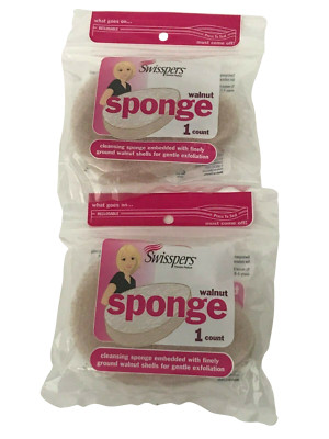 Lot 2 Swisspers Walnut Cleansing Sponge For Gentle Exfoliating