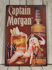 Captain Morgan Tin Metal Sign Poster Sexy Pinup Girl Spiced Rum Vintage Look Bar