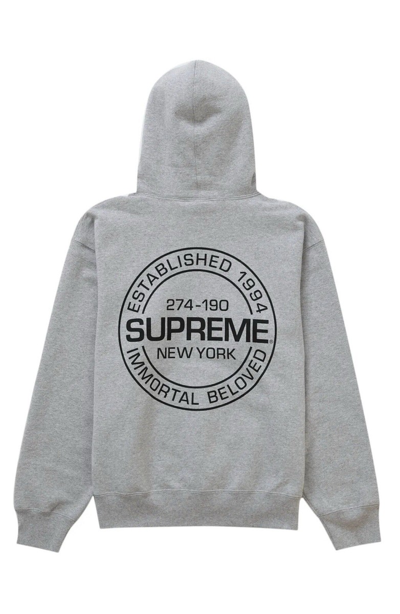 SUPREME NY IMMORTAL CIRCLE HOODED HEATHER GREY SWEATSHIRT SZ SMALL  