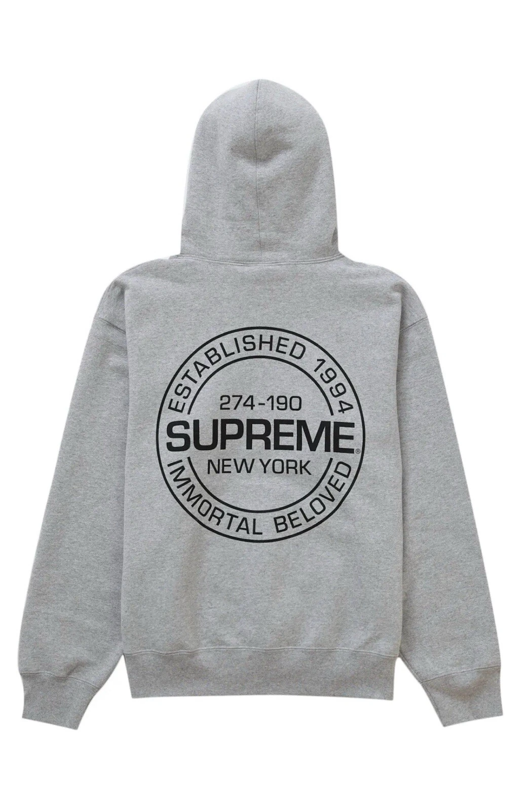 SWEAT SHIRT À CAPUCHE SUPREME NY IMMORTAL CIRCLE GRIS BRUYÈRE TAILLE PETITE SS24 NEUF