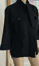 CHANEL 12A TWEED METALLIC TIE NECK JACKET BLAZER FR44 US12