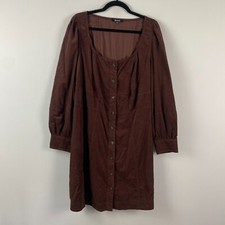 Madewell Corduroy Seamed Long-Sleeve Mini Dress Size 14W Brown Long Sleeve