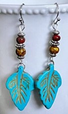 Long Turquoise Leaf Dangle Earrings.