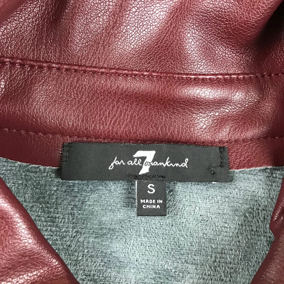 Jaqueta feminina 7 For All Mankind pequena couro marrom com colarinho abotoado - Imagem 2 de 4