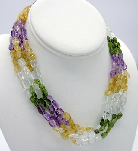 Estate Sterling Silver Bright Citrine Peridot Rock Crystal Bead Torsade Necklace - Picture 2 of 5