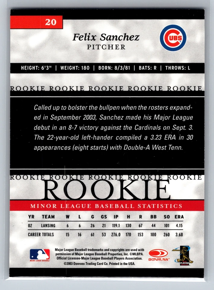 2003 Donruss Elite Extra Edition #20 Felix Sanchez - Image 2 of 2