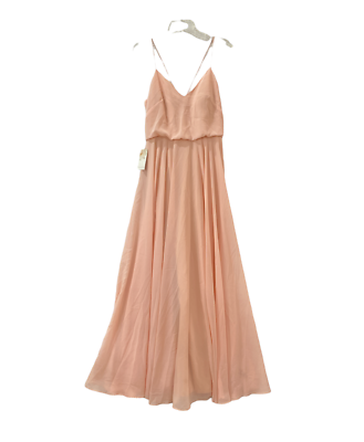 JENNY YOO Chiffon Maxi Dress Strappy Woman 8 Pink Lux Sleeveless Wedding  Formal