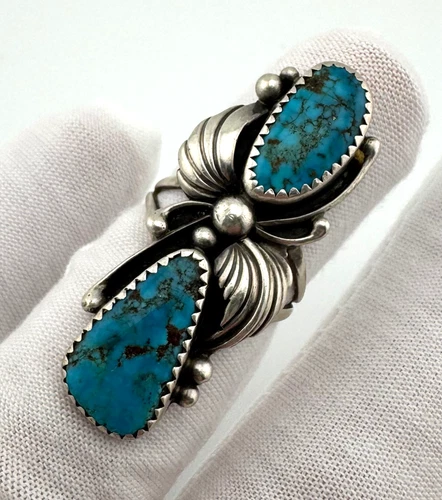 Native Turquoise Ring Signed EB Sterling Silver Size 5.5 Vintage 8.1g