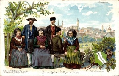Litho Uffenheim in Mittelfranken, Bayerische Volkstrachten,... - 11095924