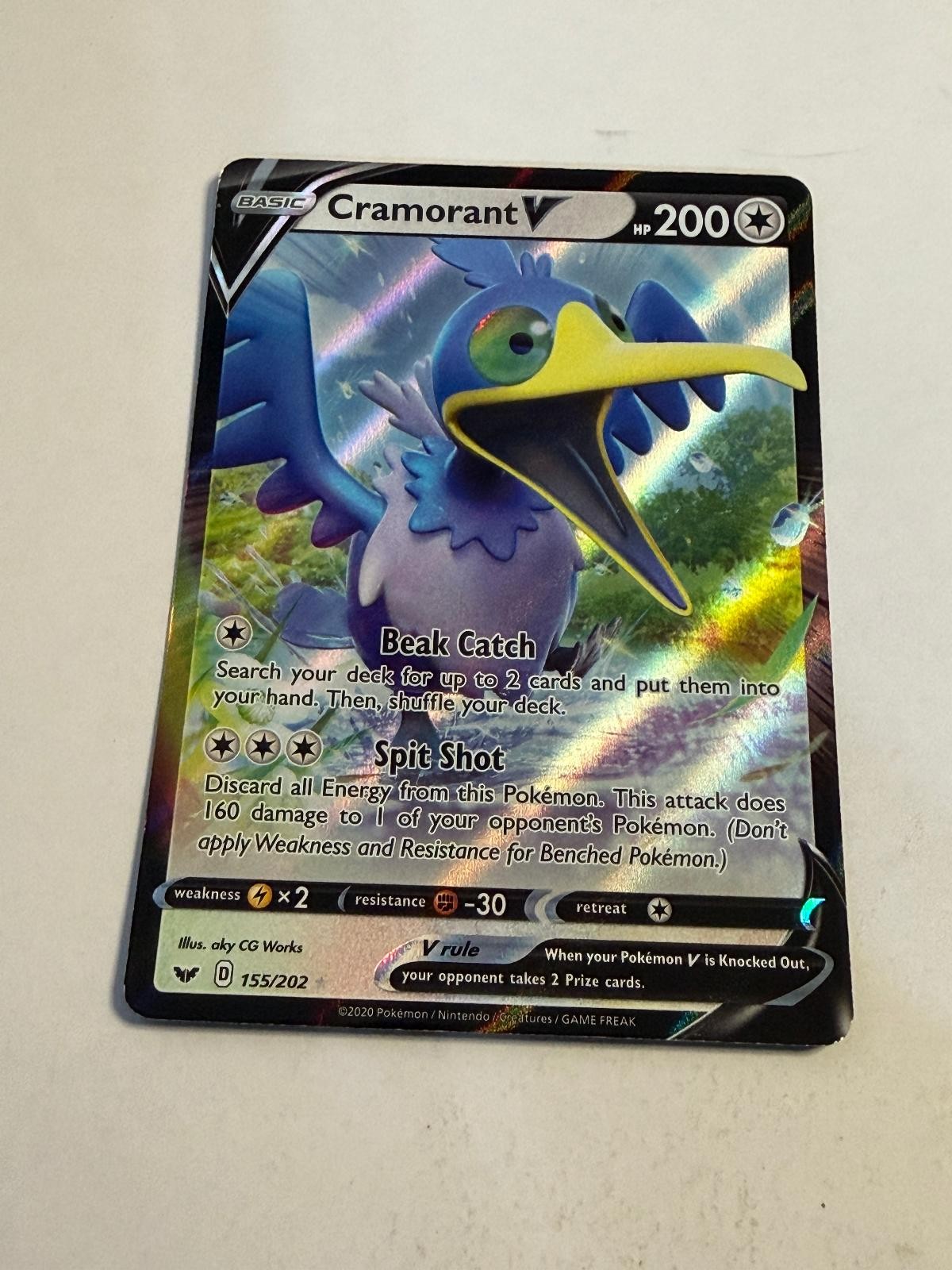 Cramorant V 155/202 Holo V Rare Sword & Shield Pokemon Near Mint
