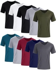 Chuarry 10-Pack Men's V-Neck Slim Fit Quick Dry Soft Solid Basic Undershirts