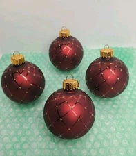 4 Vickerman Style 2 Inch Ornate Burgundy Gold Glitter Stripe Ornaments