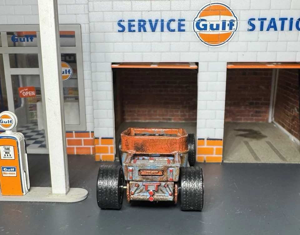 Custom Pintado a Mano Hot Wheels Gulf Bone Shaker Rat Rod con Base de Metal Real Riders Foto 4 de 4