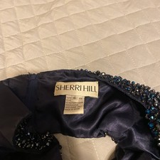 Sherri Hill Navy Blue Beaded Halter Prom Dress