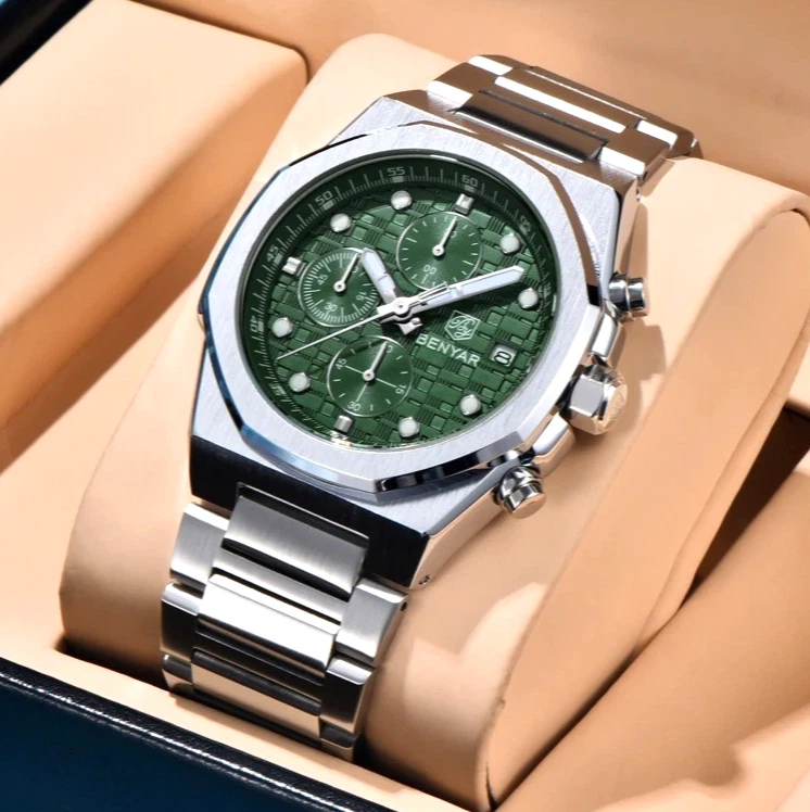 40MM BENYAR relógio de luxo quartzo masculino aço inoxidável 30M impermeável luminoso NOVO - Imagem 3 de 4