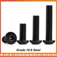 M1.6 - M20 Button Head Socket Screws Allen Key Bolts 10.9 Steel Black ISO 7380