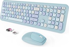Wireless Keyboard and Mouse Combo, Colorful Ergonomic Full Size Retro Low-Noi...