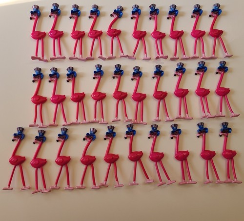 30 Vtg Bendy Bendable Hot Pink Flamingo W/Uncle Sam Hat  5”