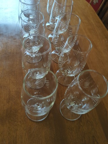 Etched Art Deco Like 50s Set Of 10 Wine/Water Glasses - Picture 4 of 22