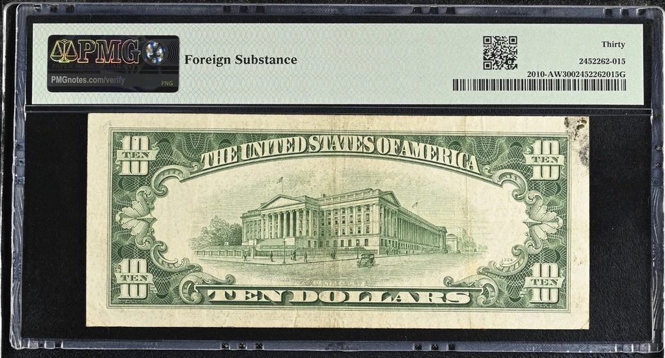 1950 $10 BOSTON FRN PMG 30 Fr#2010-AW Wide (AA Block) Rare AW Wide Graded - Image 2 of 2